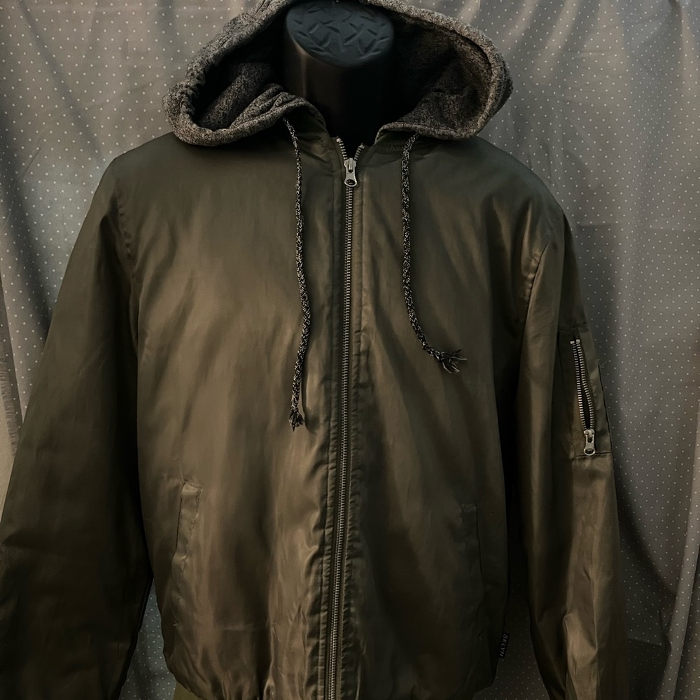 Brooklyn Cloth hooded boomer jacket. Oliver green & Gray Size M
